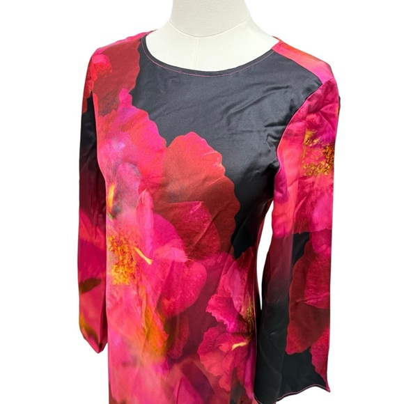 Johnny Was Small Flared Sleeve Bias Cut Silk Floral Midi Dress NWT $445 Ruby - Picture 5 of 12